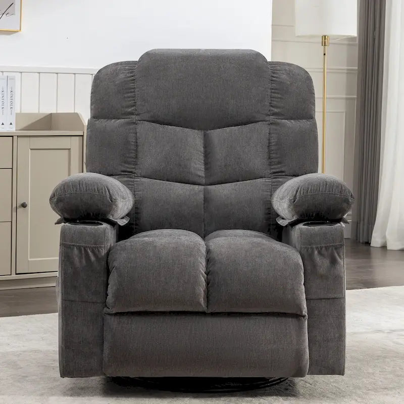 Grey Oversized Rocker Recliner with Heat & USB Charging