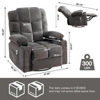 Grey Oversized Rocker Recliner with Heat & USB Charging