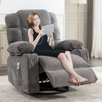 Grey Oversized Rocker Recliner with Heat & USB Charging