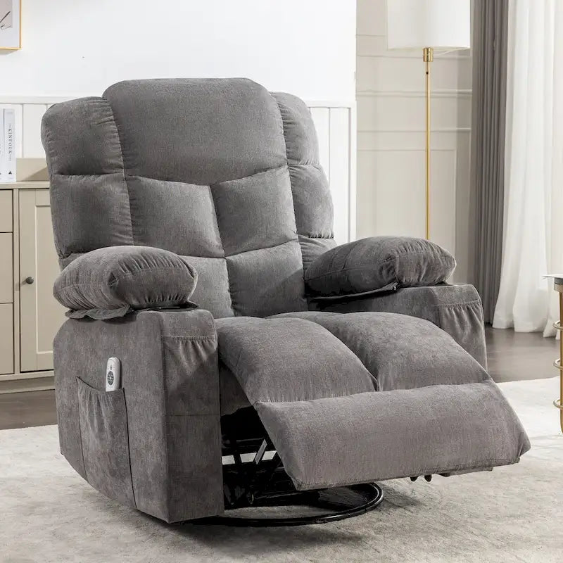 Grey Oversized Rocker Recliner with Heat & USB Charging