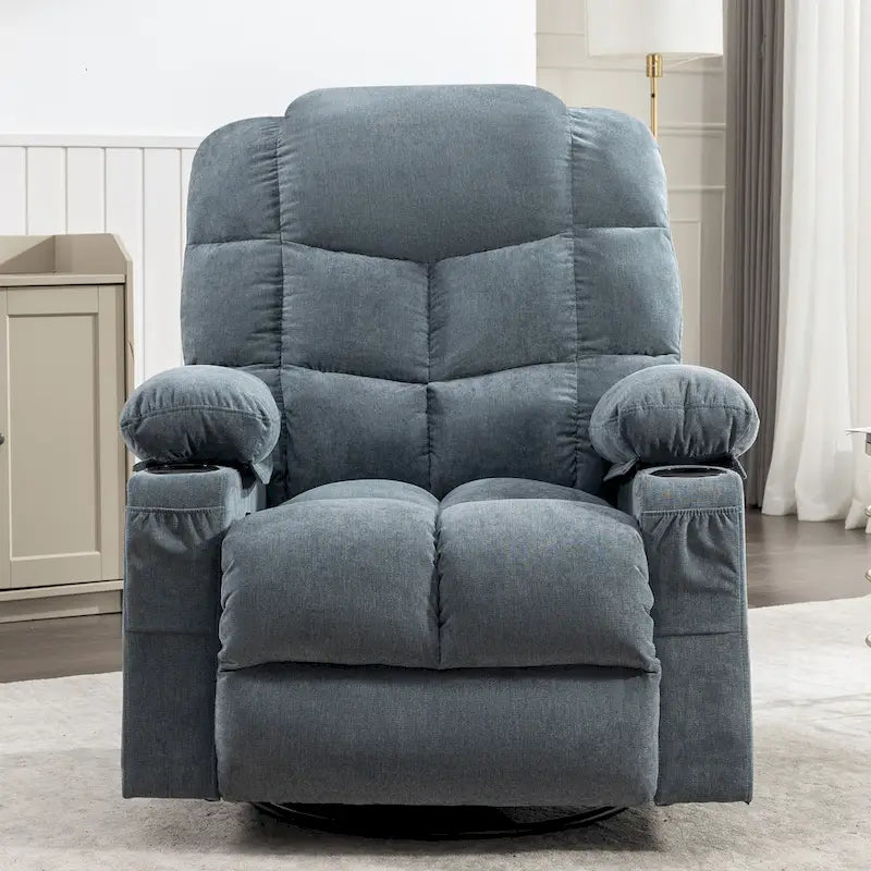 Grey Oversized Rocker Recliner with Heat & USB Charging