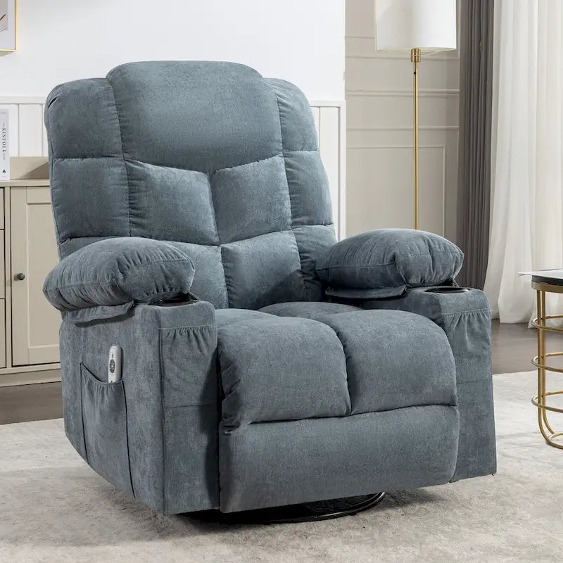 Grey Oversized Rocker Recliner with Heat & USB Charging
