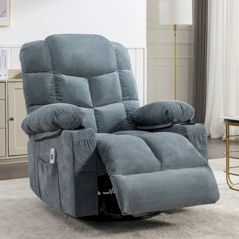 Grey Oversized Rocker Recliner with Heat & USB Charging