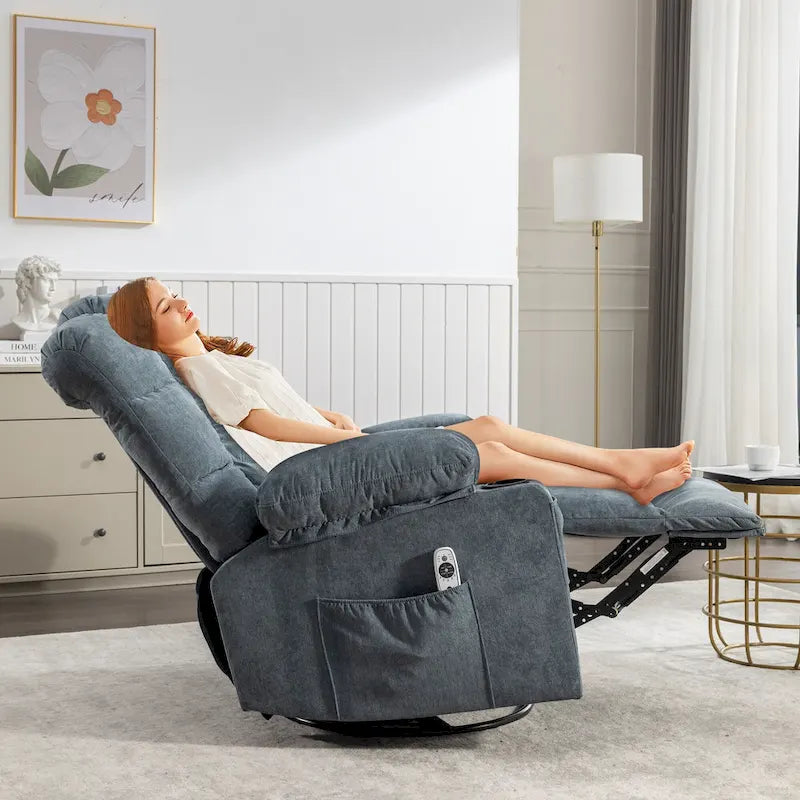 Grey Oversized Rocker Recliner with Heat & USB Charging