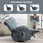 Grey Oversized Rocker Recliner with Heat & USB Charging