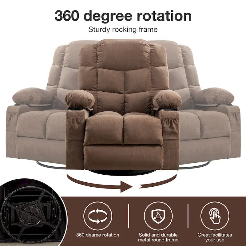 Grey Oversized Rocker Recliner with Heat & USB Charging