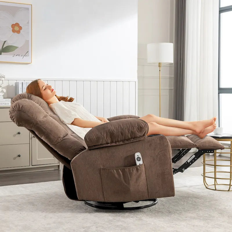 Grey Oversized Rocker Recliner with Heat & USB Charging