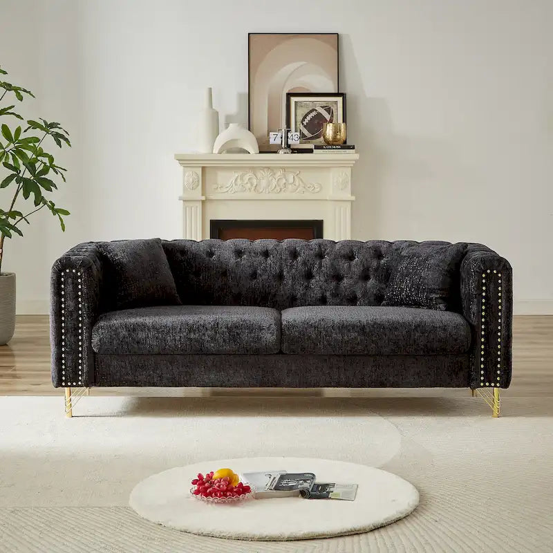 Chenille Tufted Upholstered 3-seater Sofa with Metal Legs