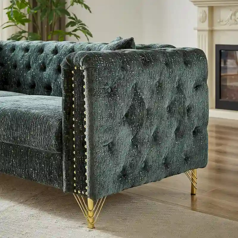 Chenille Tufted Upholstered 3-seater Sofa with Metal Legs