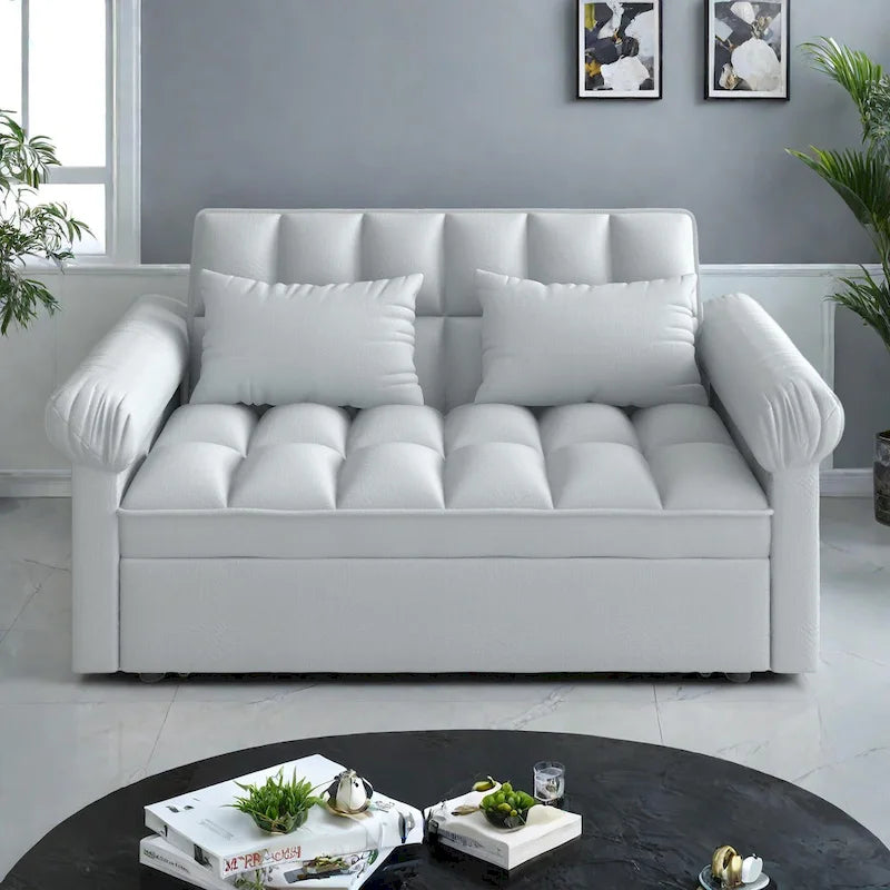 56 Foam 2-Seater Sofa Bed with Pull-Out Sleeper and Adjustable Backrest