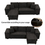 104.5 Charcoal L-Shaped 3 Seater Convertible Sofa with Pull-Out Bed, Storage Chaise and 2 Stools for Living Room
