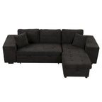 104.5 Charcoal L-Shaped 3 Seater Convertible Sofa with Pull-Out Bed, Storage Chaise and 2 Stools for Living Room