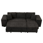104.5 Charcoal L-Shaped 3 Seater Convertible Sofa with Pull-Out Bed, Storage Chaise and 2 Stools for Living Room