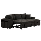 104.5 Charcoal L-Shaped 3 Seater Convertible Sofa with Pull-Out Bed, Storage Chaise and 2 Stools for Living Room