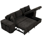 104.5 Charcoal L-Shaped 3 Seater Convertible Sofa with Pull-Out Bed, Storage Chaise and 2 Stools for Living Room