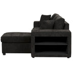 104.5 Charcoal L-Shaped 3 Seater Convertible Sofa with Pull-Out Bed, Storage Chaise and 2 Stools for Living Room