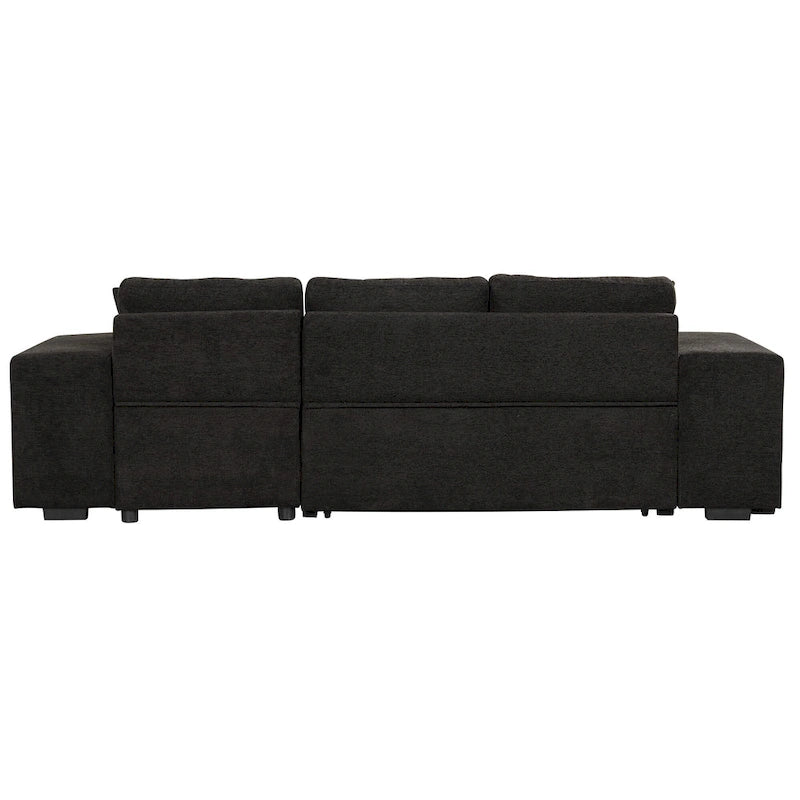 104.5 Charcoal L-Shaped 3 Seater Convertible Sofa with Pull-Out Bed, Storage Chaise and 2 Stools for Living Room