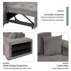 104.5 Charcoal L-Shaped 3 Seater Convertible Sofa with Pull-Out Bed, Storage Chaise and 2 Stools for Living Room