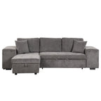 104.5 Charcoal L-Shaped 3 Seater Convertible Sofa with Pull-Out Bed, Storage Chaise and 2 Stools for Living Room