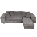 104.5 Charcoal L-Shaped 3 Seater Convertible Sofa with Pull-Out Bed, Storage Chaise and 2 Stools for Living Room