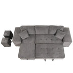 104.5 Charcoal L-Shaped 3 Seater Convertible Sofa with Pull-Out Bed, Storage Chaise and 2 Stools for Living Room