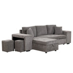 104.5 Charcoal L-Shaped 3 Seater Convertible Sofa with Pull-Out Bed, Storage Chaise and 2 Stools for Living Room