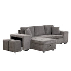 104.5 Charcoal L-Shaped 3 Seater Convertible Sofa with Pull-Out Bed, Storage Chaise and 2 Stools for Living Room