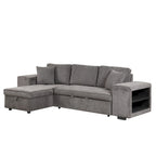 104.5 Charcoal L-Shaped 3 Seater Convertible Sofa with Pull-Out Bed, Storage Chaise and 2 Stools for Living Room