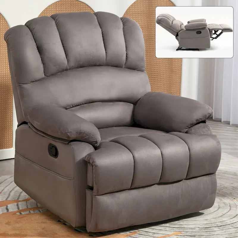 Brown Oversized Manual Recliner featuring 155 Recline, Easy Assembly, and Generous Design for Your Living Room