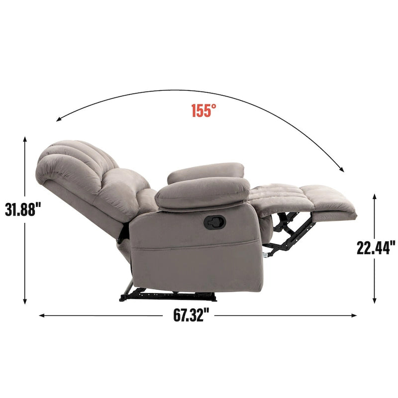 Brown Oversized Manual Recliner featuring 155 Recline, Easy Assembly, and Generous Design for Your Living Room
