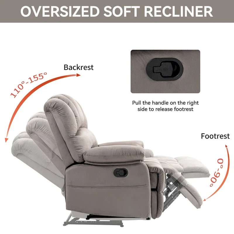 Brown Oversized Manual Recliner featuring 155 Recline, Easy Assembly, and Generous Design for Your Living Room