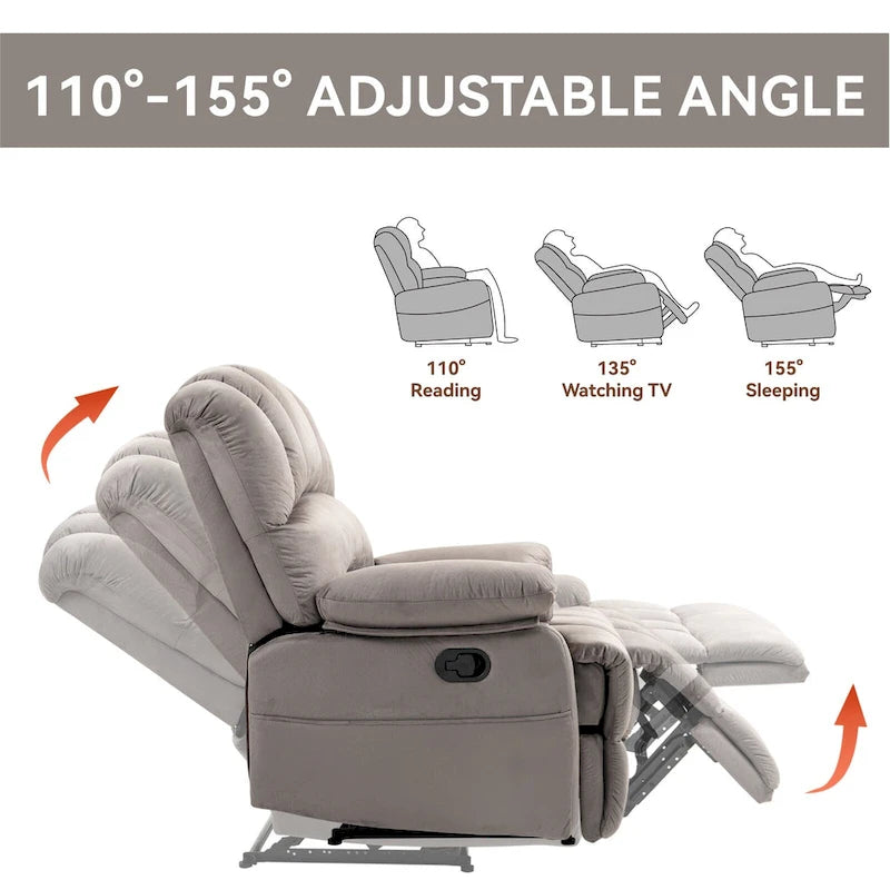 Brown Oversized Manual Recliner featuring 155 Recline, Easy Assembly, and Generous Design for Your Living Room