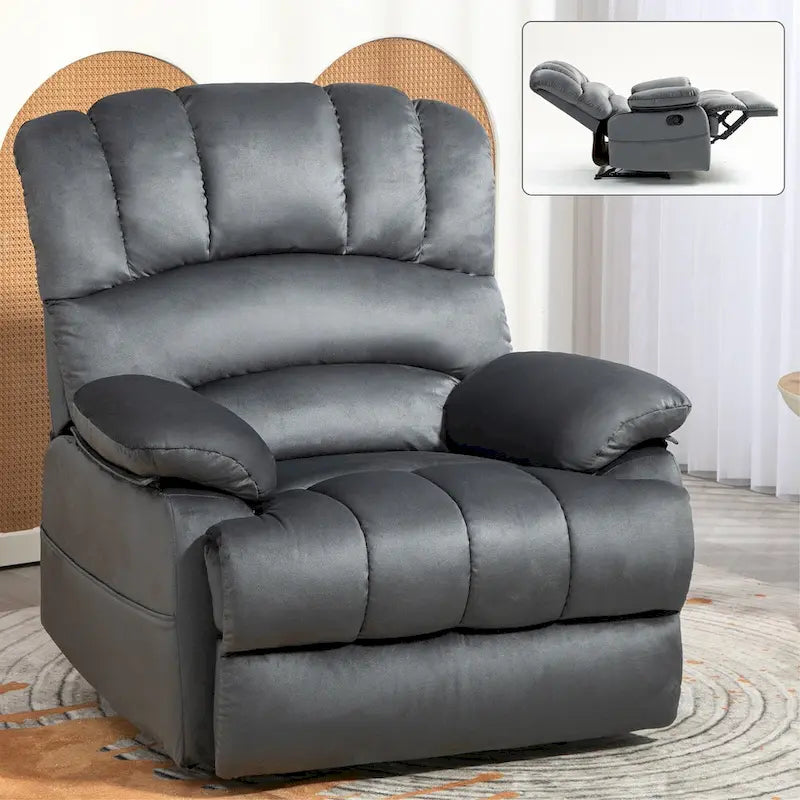 Brown Oversized Manual Recliner featuring 155 Recline, Easy Assembly, and Generous Design for Your Living Room