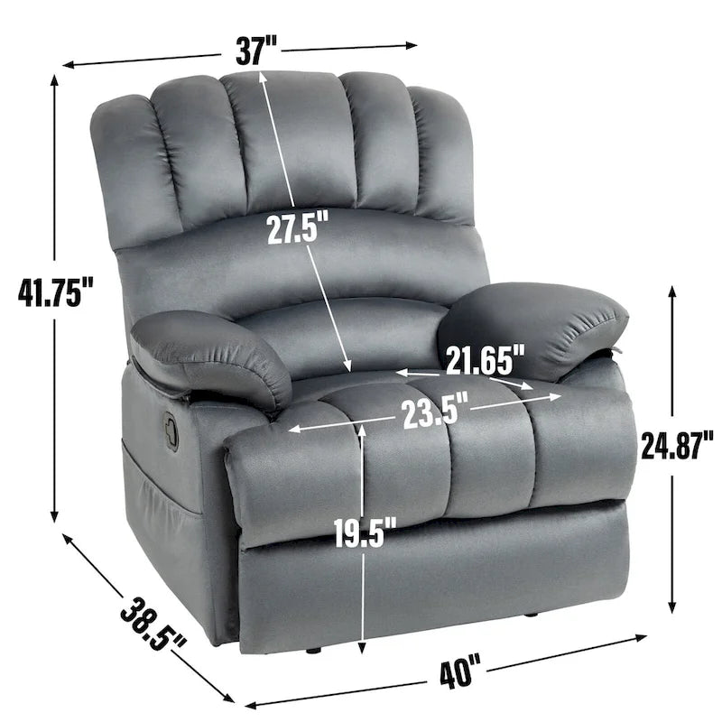 Brown Oversized Manual Recliner featuring 155 Recline, Easy Assembly, and Generous Design for Your Living Room