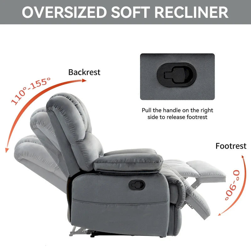 Brown Oversized Manual Recliner featuring 155 Recline, Easy Assembly, and Generous Design for Your Living Room