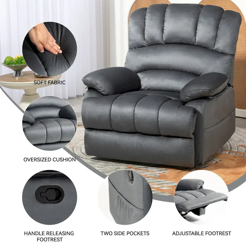 Brown Oversized Manual Recliner featuring 155 Recline, Easy Assembly, and Generous Design for Your Living Room