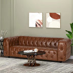 Faux Leather Button Tufted 3-seater Sofa with Wood Legs