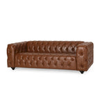 Faux Leather Button Tufted 3-seater Sofa with Wood Legs