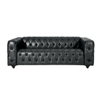 Faux Leather Button Tufted 3-seater Sofa with Wood Legs