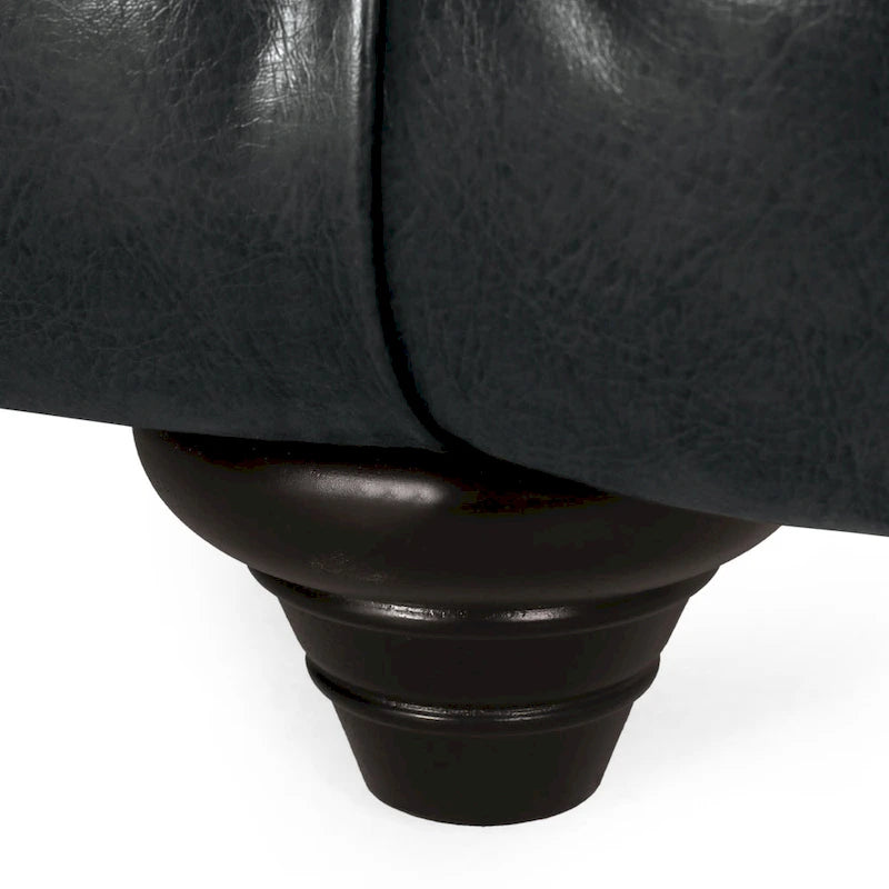 Faux Leather Button Tufted 3-seater Sofa with Wood Legs