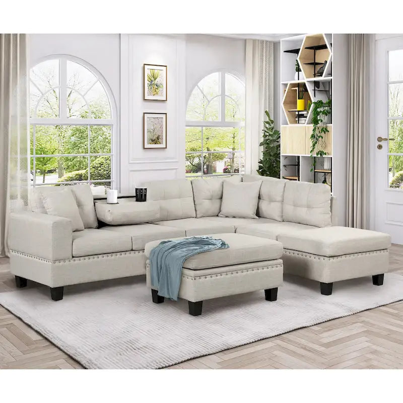 105 L-Shaped 7-Seater Modern Sofa with Storage Ottoman