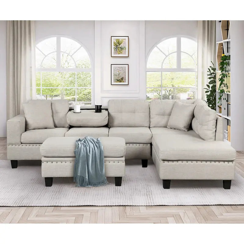 105 L-Shaped 7-Seater Modern Sofa with Storage Ottoman
