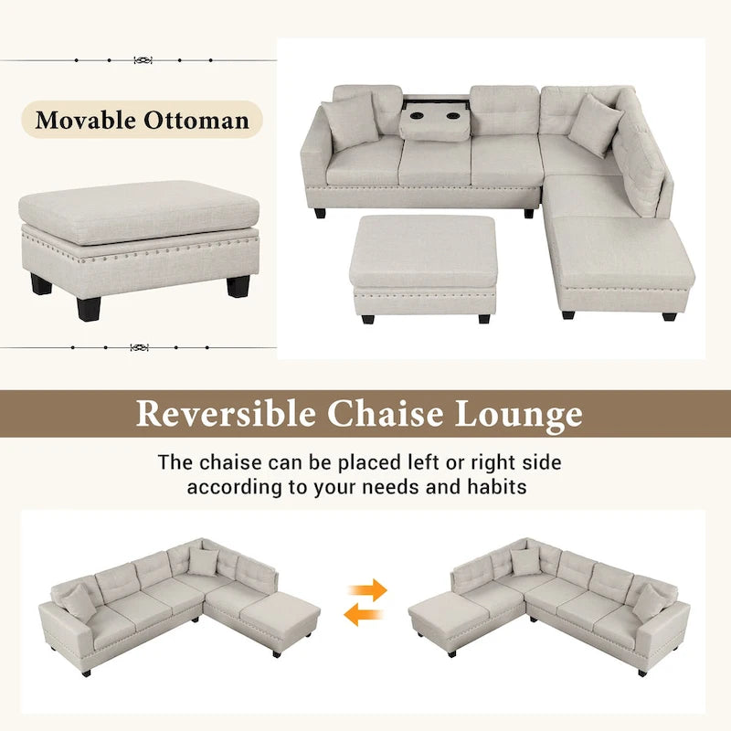 105 L-Shaped 7-Seater Modern Sofa with Storage Ottoman