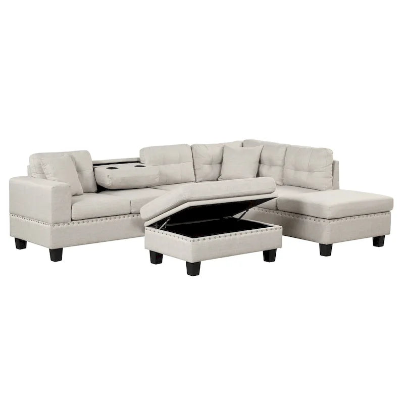 105 L-Shaped 7-Seater Modern Sofa with Storage Ottoman