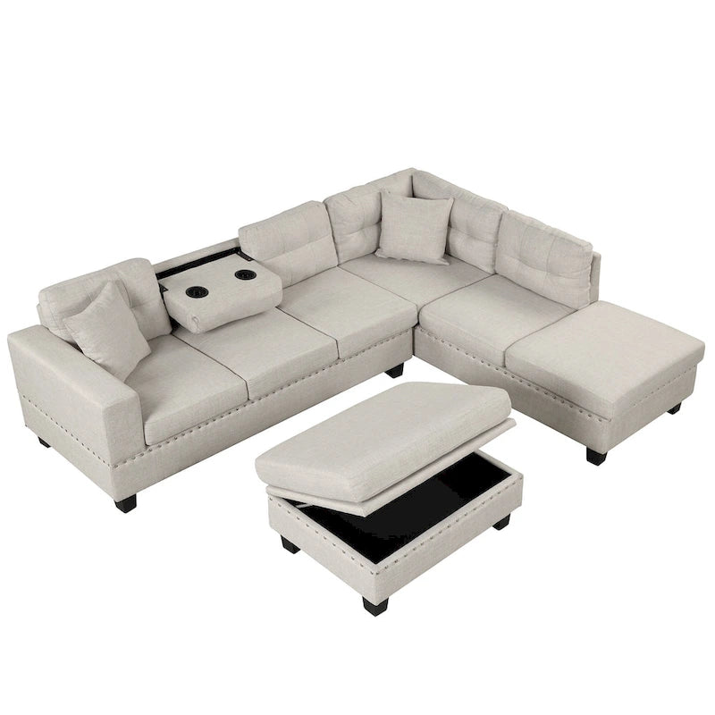 105 L-Shaped 7-Seater Modern Sofa with Storage Ottoman