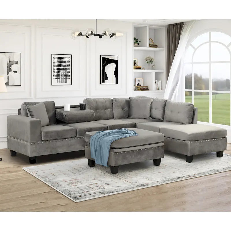 105 L-Shaped 7-Seater Modern Sofa with Storage Ottoman