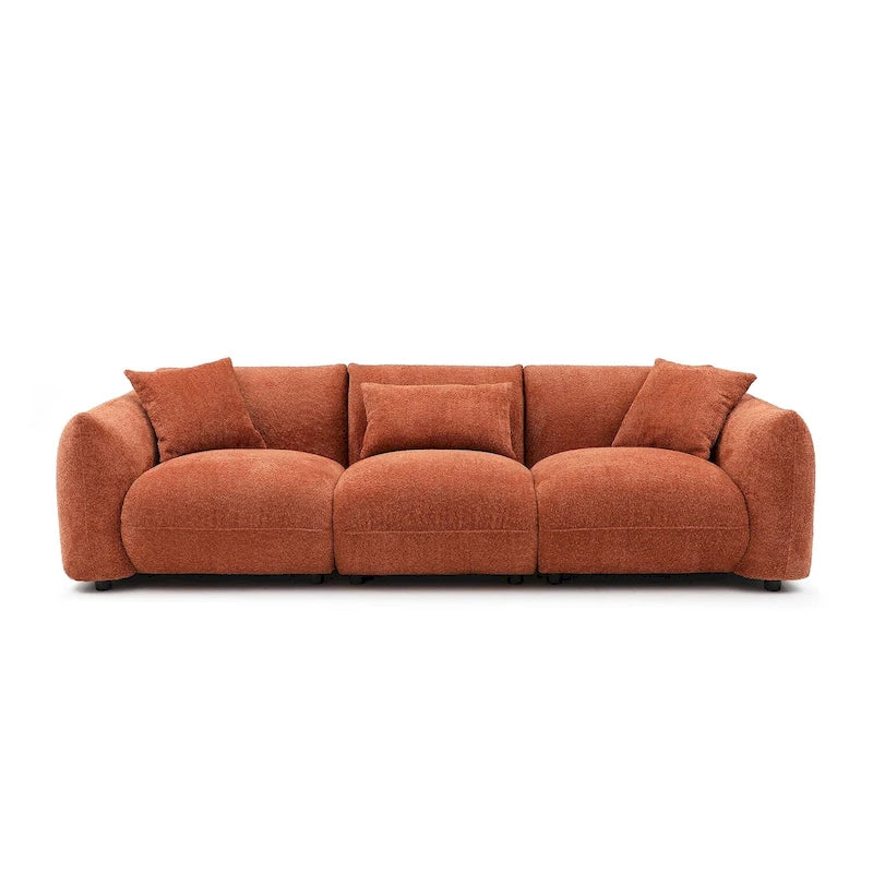 Mid Century Modern 102.36 Boucle Upholstered 3-seater Sofa with Pillows for Livingroom