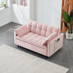 Pink Modern 55 3 in 1 Velvet Loveseat Convertible Sofa Bed with Backrest and Pillows for Living Room