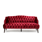 Wine Red Modern 73.25 Button Tufted 3-seater Sofa with Birch Wood Legs for Living Room