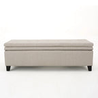 Tufted Linen Storage Bench